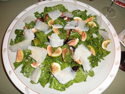 Arugula with Fresh Figs, Walnuts, and Shaved Parmesan